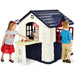 Outdoor Cottage Playhouse with Picnic Table and Food Toy Set in Blue - Little and Giant Explorers Costway