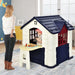 Outdoor Cottage Playhouse with Picnic Table and Food Toy Set in Blue - Little and Giant Explorers Costway