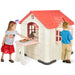Outdoor Cottage Playhouse with Picnic Table and Food Toy Set in Orange - Little and Giant Explorers Costway