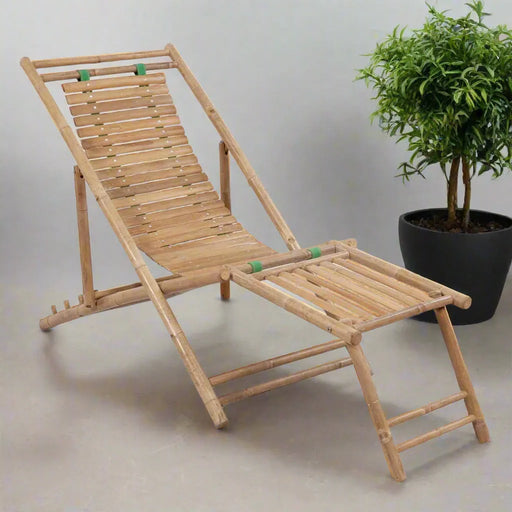 Outdoor Deck Chair with Footrest in Bamboo - Little and Giant Explorers vidaXL