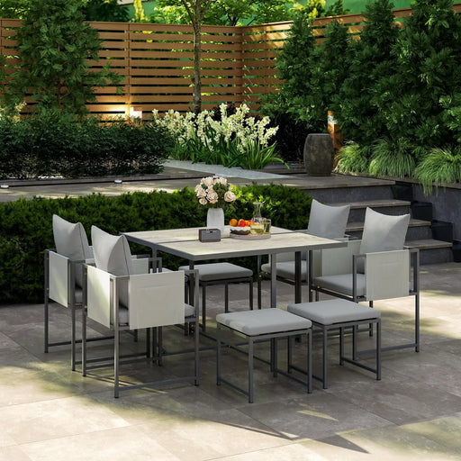 Nine-Piece Steel Frame Garden Dining Set in Grey - Little and Giant Explorers Outsunny