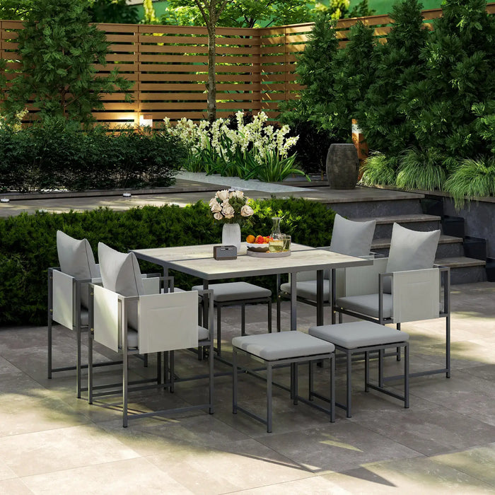 Nine-Piece Steel Frame Garden Dining Set in Grey - Little and Giant Explorers Outsunny