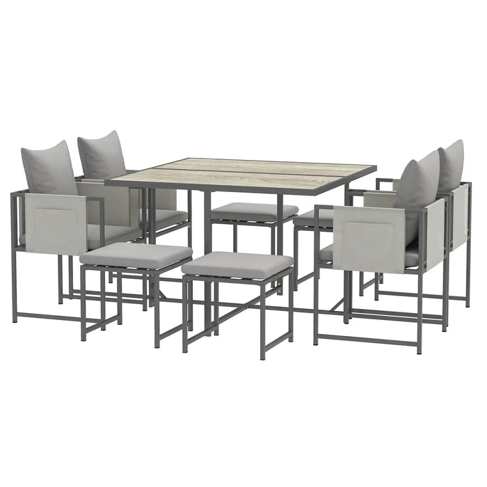 Nine-Piece Steel Frame Garden Dining Set in Grey - Little and Giant Explorers Outsunny