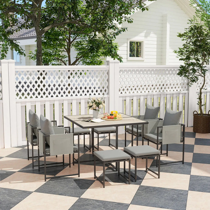 Nine-Piece Steel Frame Garden Dining Set in Grey - Little and Giant Explorers Outsunny