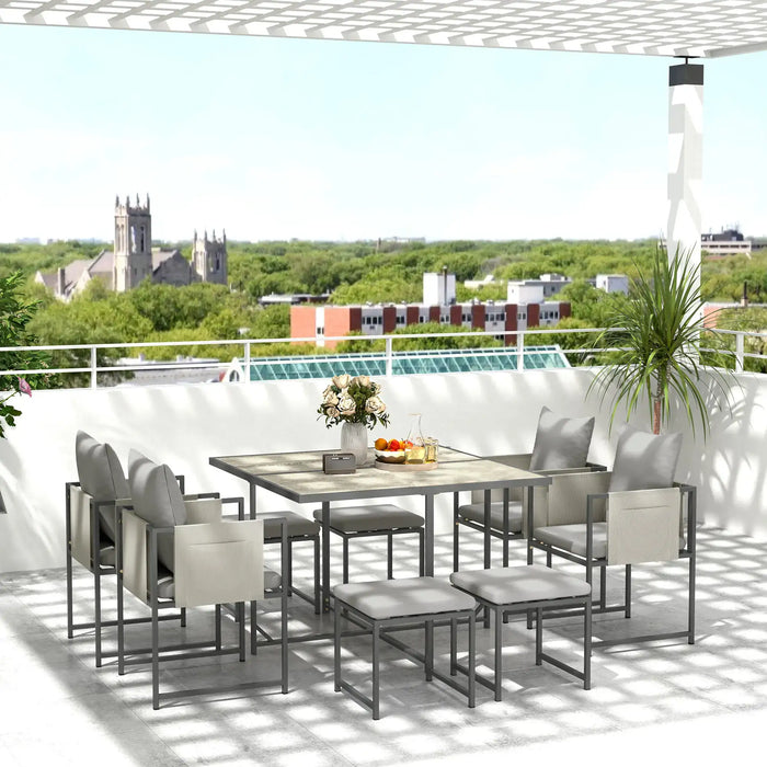 Nine-Piece Steel Frame Garden Dining Set in Grey - Little and Giant Explorers Outsunny