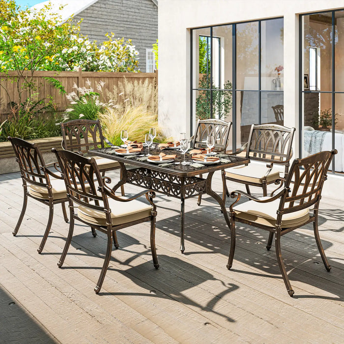 Seven-Piece Cast Aluminium Garden Dining Set in Bronze Tone - Little and Giant Explorers Outsunny