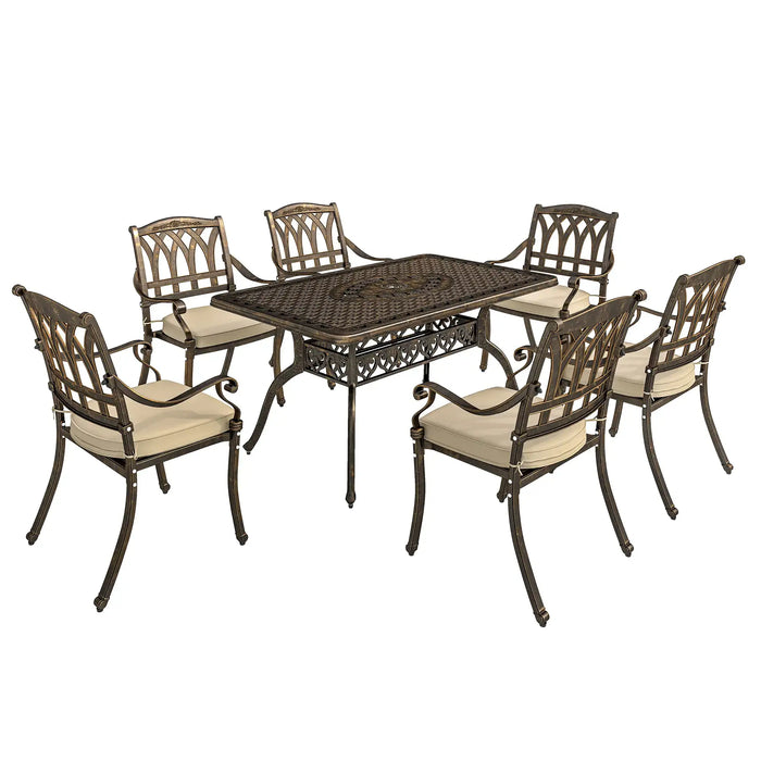 Seven-Piece Cast Aluminium Garden Dining Set in Bronze Tone - Little and Giant Explorers Outsunny