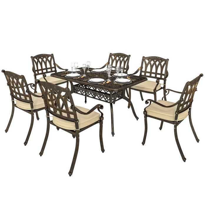 Seven-Piece Cast Aluminium Garden Dining Set in Bronze Tone - Little and Giant Explorers Outsunny