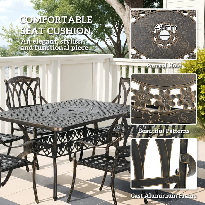 Seven-Piece Cast Aluminium Garden Dining Set in Bronze Tone - Little and Giant Explorers Outsunny
