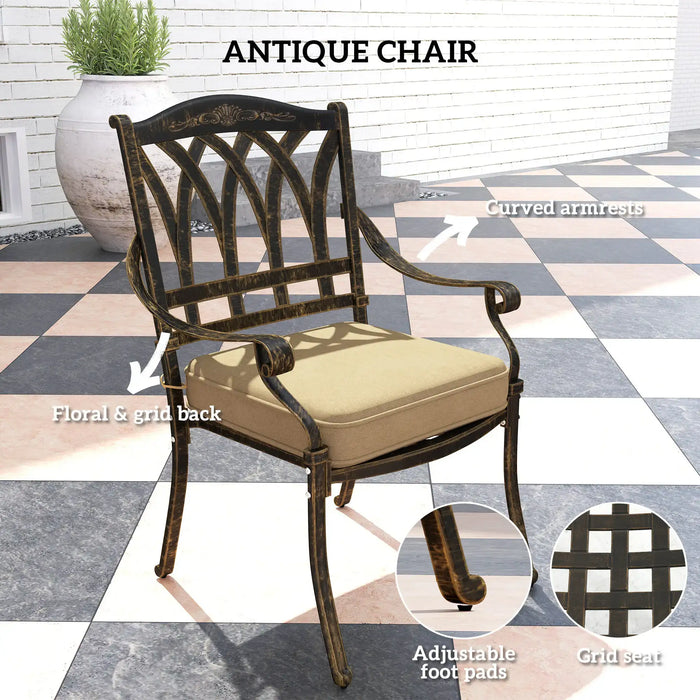 Seven-Piece Cast Aluminium Garden Dining Set in Bronze Tone - Little and Giant Explorers Outsunny