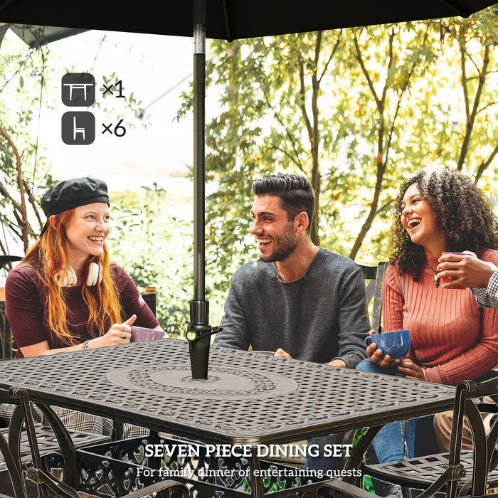 Seven-Piece Cast Aluminium Garden Dining Set in Bronze Tone - Little and Giant Explorers Outsunny