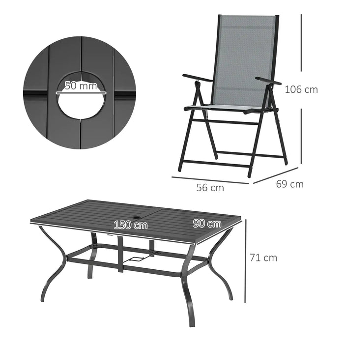 Seven-Piece Steel Outdoor Dining Set in Grey - Little and Giant Explorers Outsunny