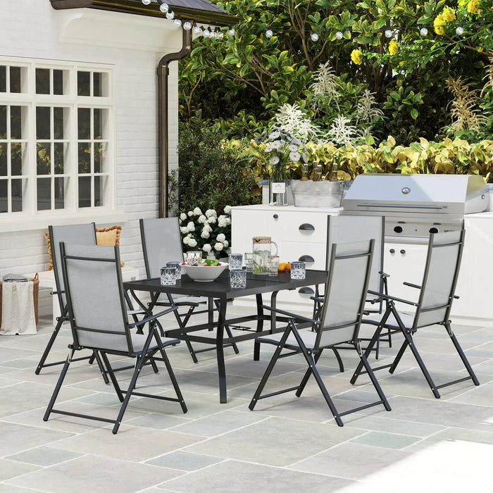 Seven-Piece Steel Outdoor Dining Set in Grey - Little and Giant Explorers Outsunny