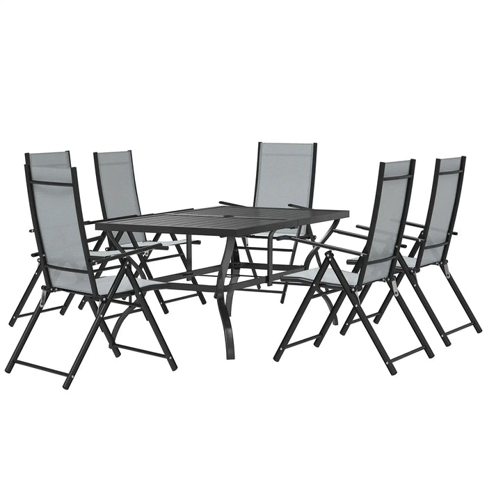 Seven-Piece Steel Outdoor Dining Set in Grey - Little and Giant Explorers Outsunny