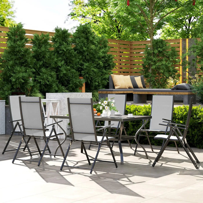 Seven-Piece Steel Outdoor Dining Set in Grey - Little and Giant Explorers Outsunny