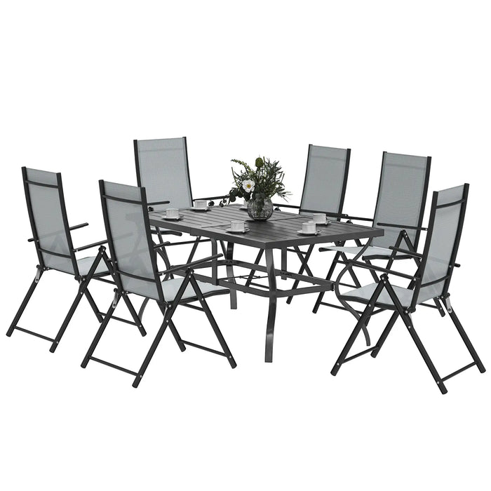 Seven-Piece Steel Outdoor Dining Set in Grey - Little and Giant Explorers Outsunny