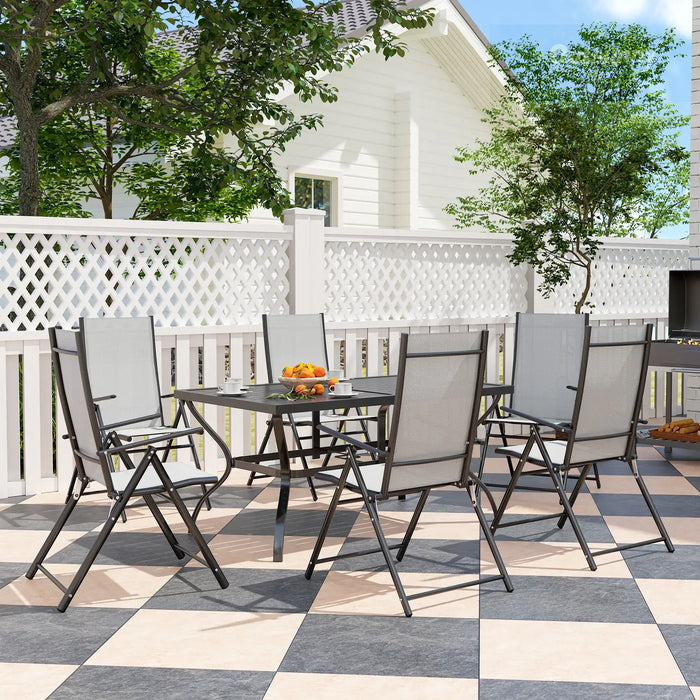 Seven-Piece Steel Outdoor Dining Set in Grey - Little and Giant Explorers Outsunny