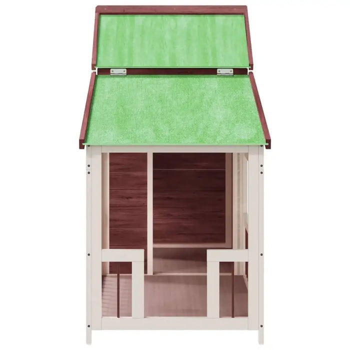 Large outdoor wooden dog kennel with green roof and wide entrance, solid pine pet house