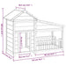 Diagram of outdoor dog kennel, large pine wood pet house with dimensions in cm and inches.