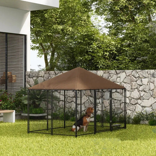 Outdoor Dog Kennel with Canopy and Rotating Bowl Holder (211 x 141 x 151cm) - Little and Giant Explorers PawHut