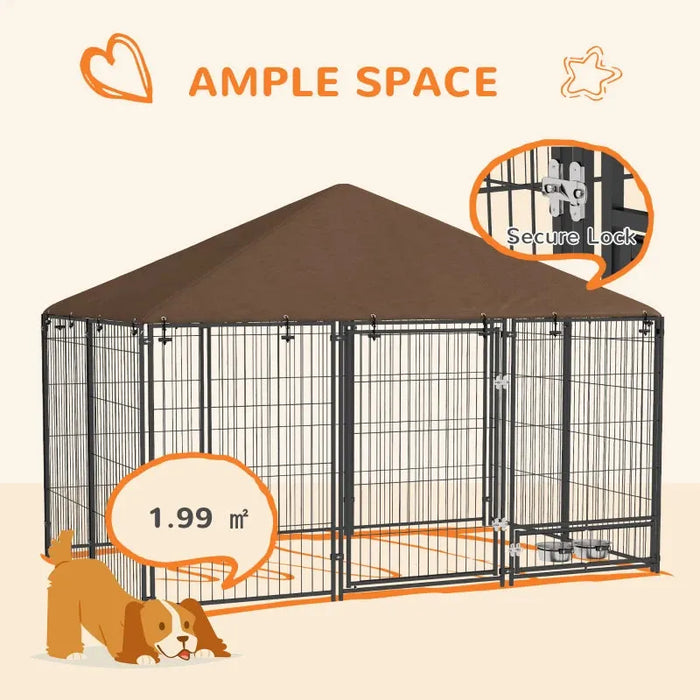 Outdoor Dog Kennel with Canopy and Rotating Bowl Holder (211 x 141 x 151cm) - Little and Giant Explorers PawHut