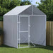 Outdoor dog kennel with roof and sidewalls, silver galvanized steel, on grass yard