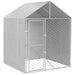 Outdoor dog kennel with roof, sidewalls, and galvanized steel mesh enclosure