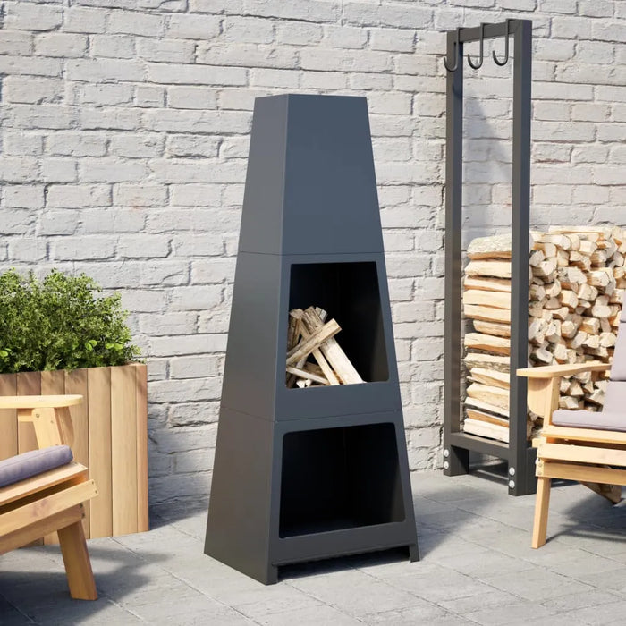 Outdoor Fireplace with Log Store in Black - Little and Giant Explorers vidaXL