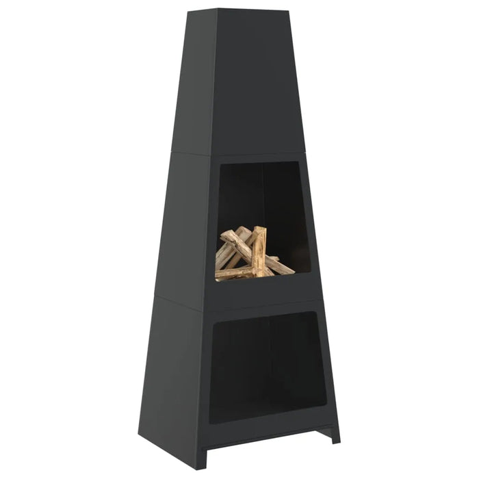 Outdoor Fireplace with Log Store in Black - Little and Giant Explorers vidaXL