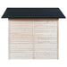 Wooden garden shed with light natural wood panels and a black slanted roof