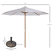 White patio umbrella with measurements on a white background