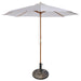 White patio umbrella with a decorative base on a white background