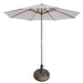White patio umbrella with wooden frame on a white background