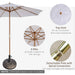 Patio umbrella with features highlighted on a white background