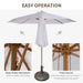 White patio umbrella with rope pulley mechanism and fixed device on a white background