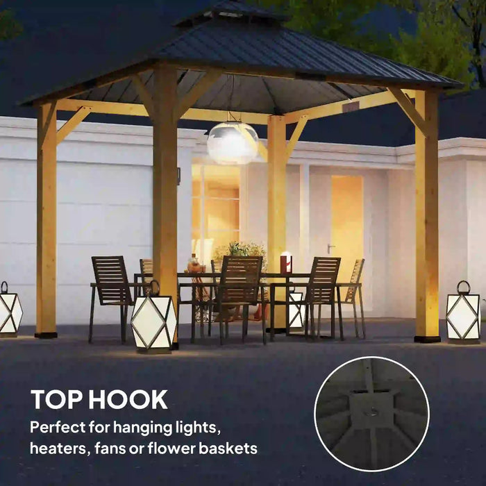 Outdoor Hardtop Gazebo Canopy with 2-Tier Roof and Solid Wood Frame (3 x 3m) - Little and Giant Explorers Outsunny