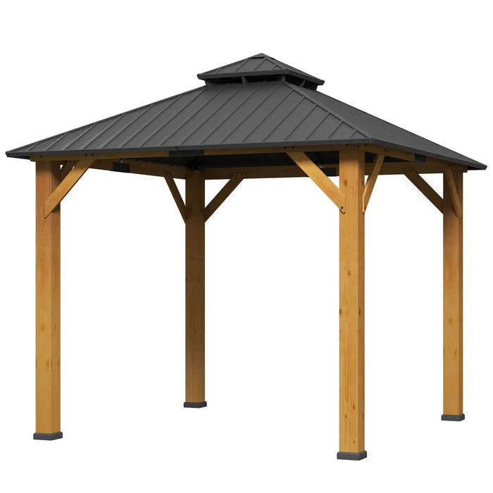 Outdoor Hardtop Gazebo Canopy with 2-Tier Roof and Solid Wood Frame (3 x 3m) - Little and Giant Explorers Outsunny