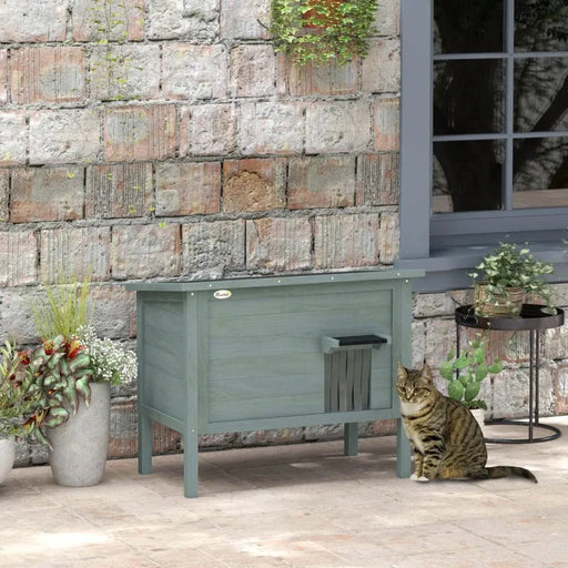 Outdoor Insulated Cat House - Grey | Wooden Shelter - Foam Insulation and Asphalt Roof PAWHUT - Little and Giant Explorers PawHut