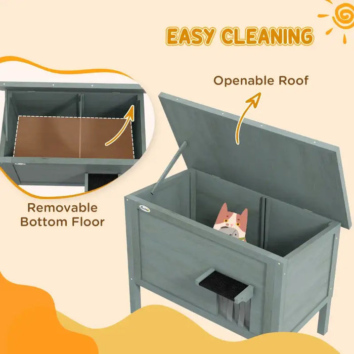 Outdoor Insulated Cat House - Grey | Wooden Shelter - Foam Insulation and Asphalt Roof PAWHUT - Little and Giant Explorers PawHut
