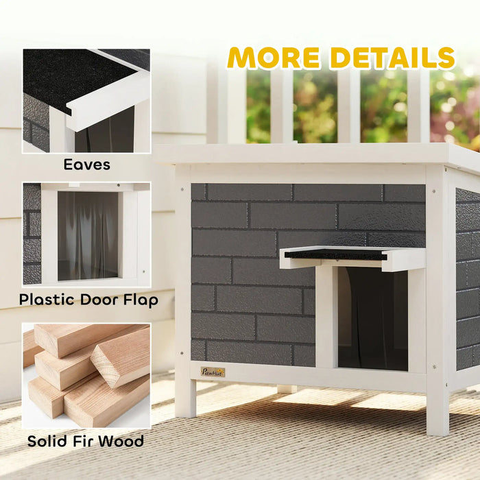 Outdoor furniture piece with eaves, plastic door flap, and solid fir wood components.