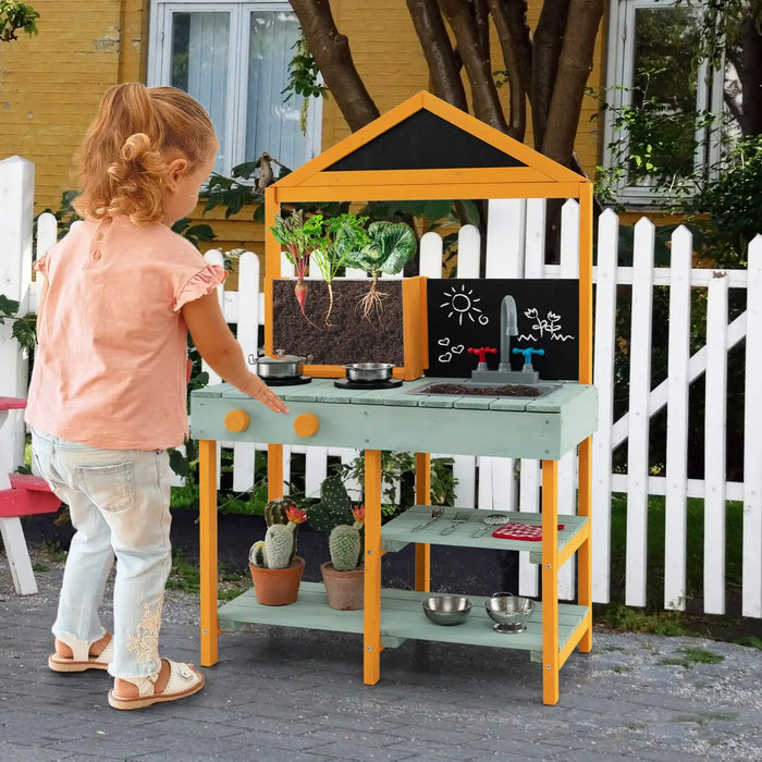 Outdoor Mud Kitchen for Kids | Wooden Play Kitchen with Root Viewer Planter COSTWAY - Little and Giant Explorers Costway