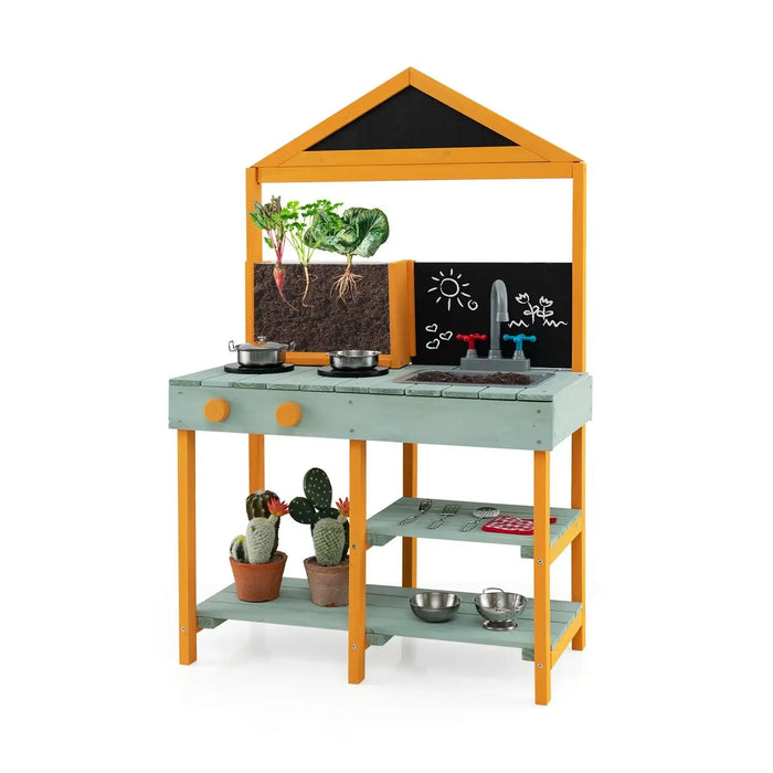 Outdoor Mud Kitchen for Kids | Wooden Play Kitchen with Root Viewer Planter COSTWAY - Little and Giant Explorers Costway