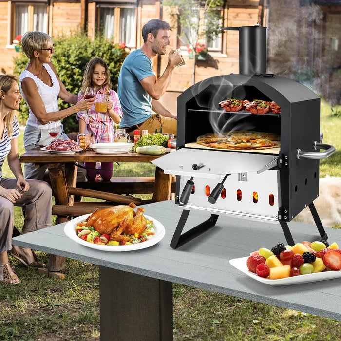 Outdoor Pizza Oven – 2-Layer Stainless Steel Design | Dual Cooking Chambers COSTWAY - Little and Giant Explorers Costway