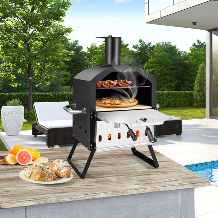 Outdoor Pizza Oven – 2-Layer Stainless Steel Design | Dual Cooking Chambers COSTWAY - Little and Giant Explorers Costway