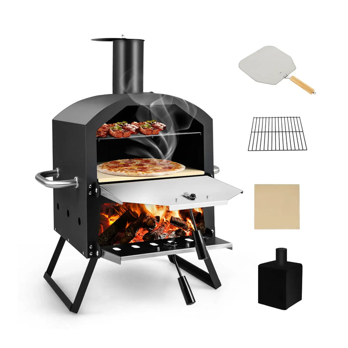 Outdoor Pizza Oven – 2-Layer Stainless Steel Design | Dual Cooking Chambers COSTWAY - Little and Giant Explorers Costway