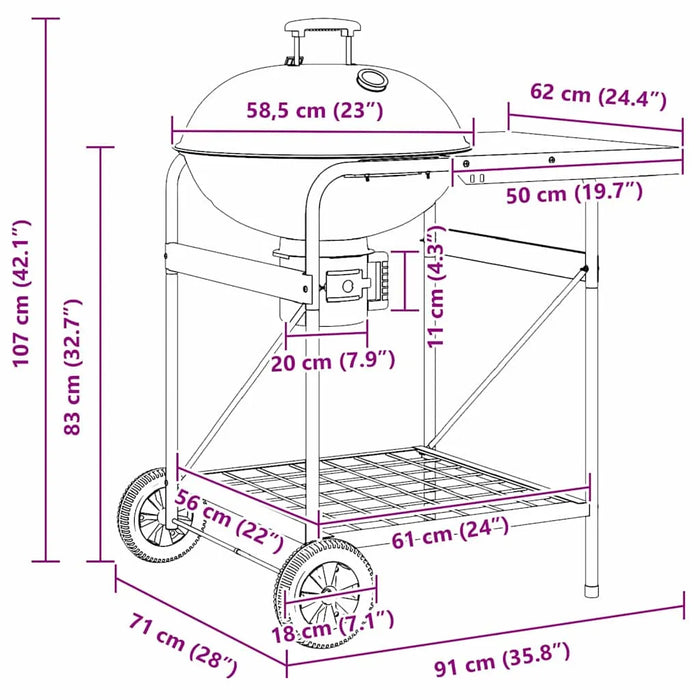 Outdoor Portable Grill – Wheeled Rectangular BBQ | Black Steel Frame VIDAXL - Little and Giant Explorers vidaXL