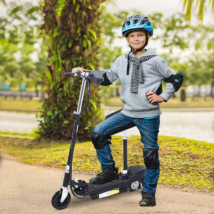 Outdoor Ride On Powered Scooter 120W | 2 x Storage Battery 12V in Black - Little and Giant Explorers HOMCOM