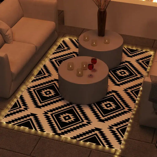 Outdoor Rug with LED String Lights – Black and White Geometric | 182 × 274cm OUTSUNNY - Little and Giant Explorers Outsunny