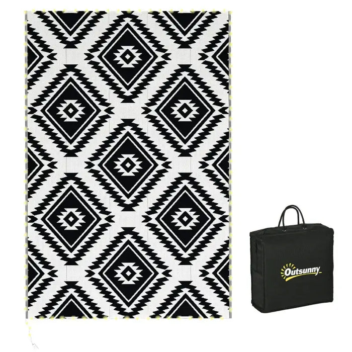 Outdoor Rug with LED String Lights – Black and White Geometric | 182 × 274cm OUTSUNNY - Little and Giant Explorers Outsunny