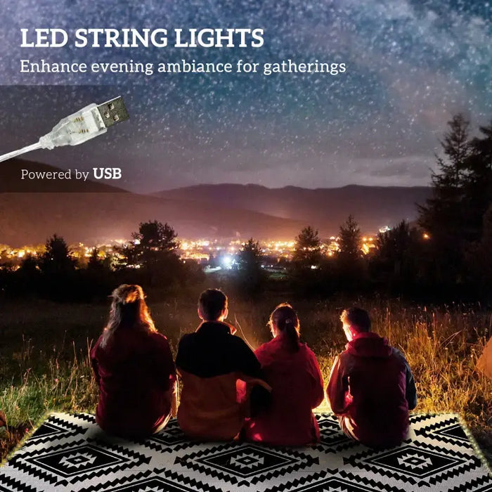 Outdoor Rug with LED String Lights – Black and White Geometric | 182 × 274cm OUTSUNNY - Little and Giant Explorers Outsunny